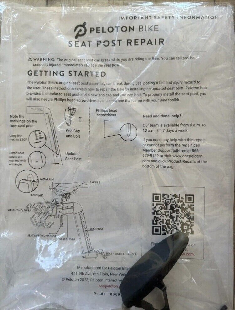 Genuine OEM Peloton Bike Seat Post (SB01-0061) Recall Replacement. New In Box.  - ARISDEALS