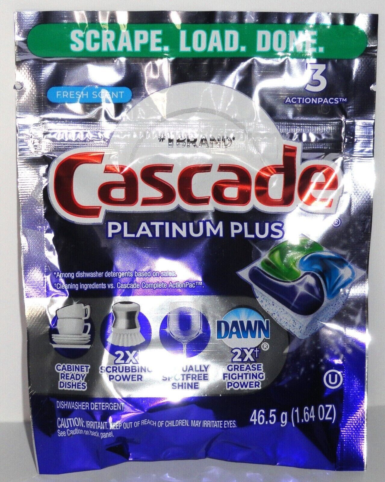 Cascade Platinum Plus Dishwasher Detergent Sample Pack 3 ActionPacs Fresh Scent - ARISDEALS