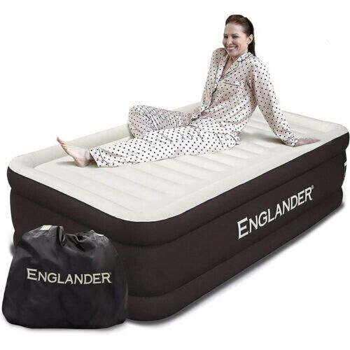 Englander Double High Inflatable Air Mattress w/Built-in Pump, Queen - Brown - ARISDEALS