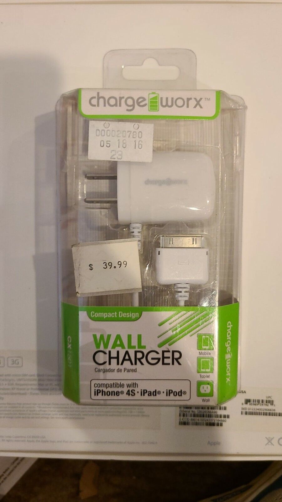 Chargeworx CX1501WH Wall Charger with 30-Pin Tip, White; Fits with iPhone 4/4S - ARISDEALS