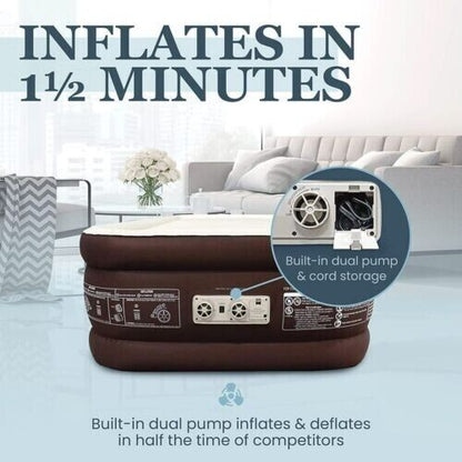 Englander Double High Inflatable Air Mattress w/Built-in Pump, Queen - Brown - ARISDEALS