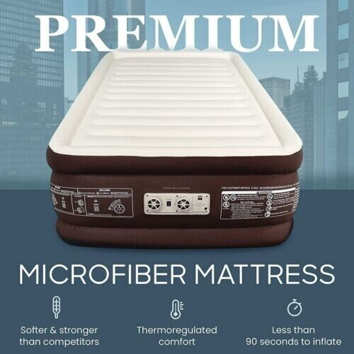 Englander Double High Inflatable Air Mattress w/Built-in Pump, Queen - Brown - ARISDEALS