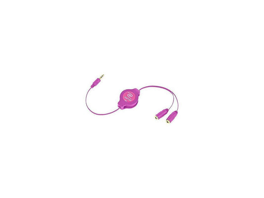 retrak retractable headphones splitter, pink - ARISDEALS