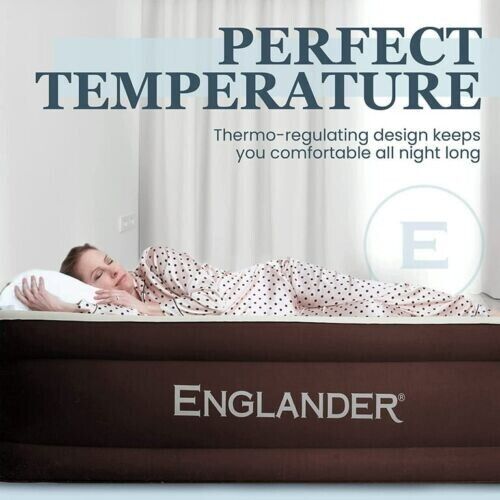 Englander Double High Inflatable Air Mattress w/Built-in Pump, Queen - Brown - ARISDEALS